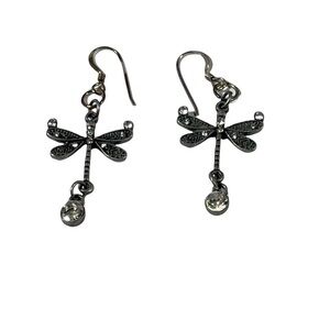 Handmade Silver Tone Dragon Fly Earrings. The ear wires are Sterling Silver.